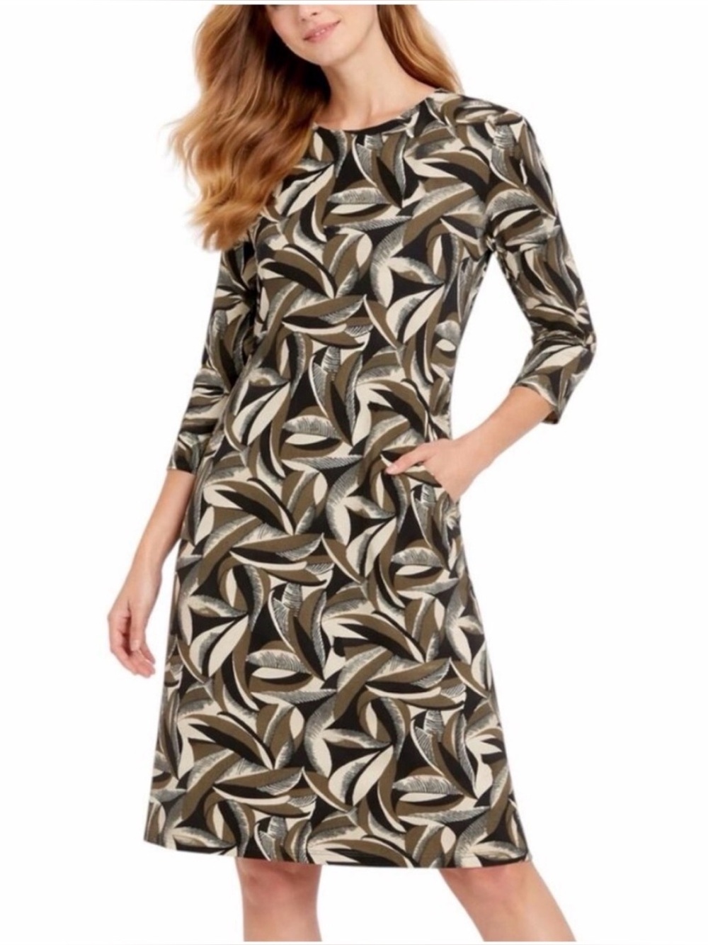 J McLaughlin Catalyst Dress Size XS Pop Feather Print Stretch Sheath Pockets